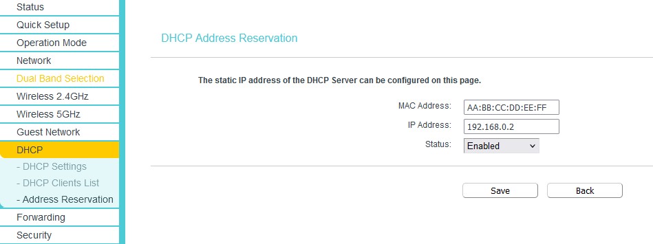 dhcp reservation